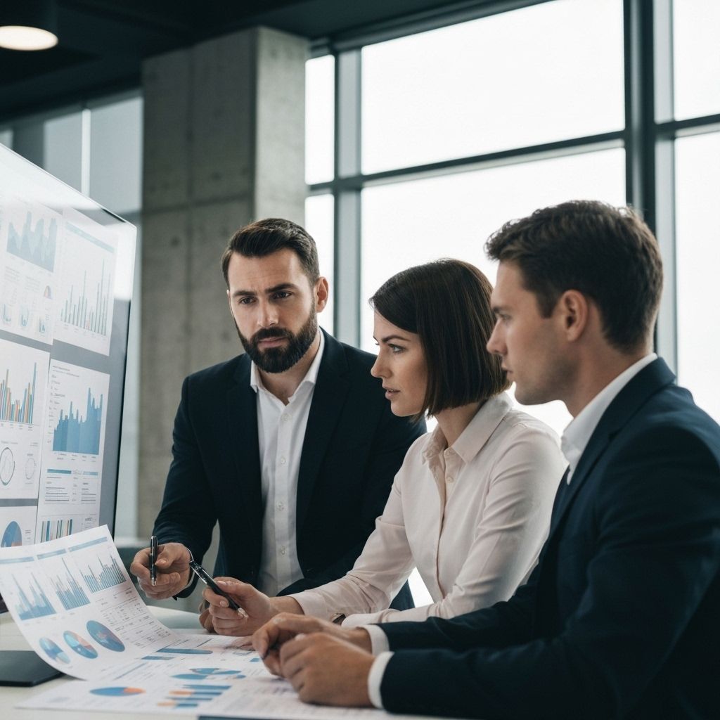 Business professionals reviewing data analytics reports